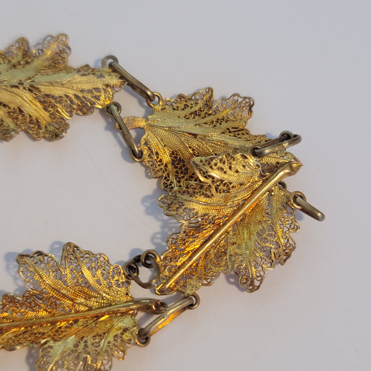 Vintage Gold Washed Vermeil Filigree Leaf Bracelet