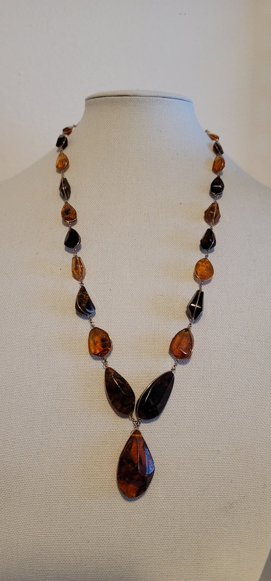 28" Gold Tone Amber Necklace