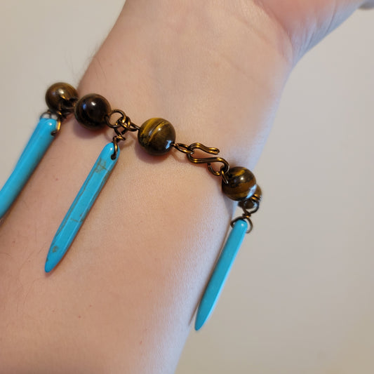 Handmade Tiger's Eye Turquoise Spike Chain Bracelet