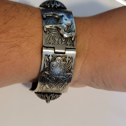 Silver Tone hinge Hamsa Camel Bracelet