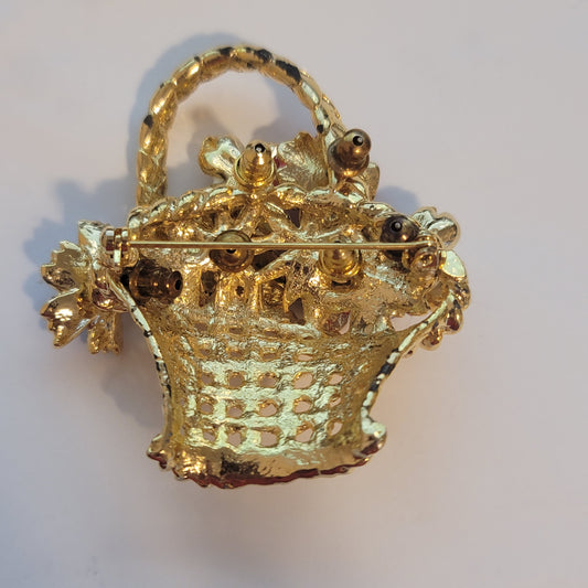 Vintage Gold Tone Flower Basket Brooch