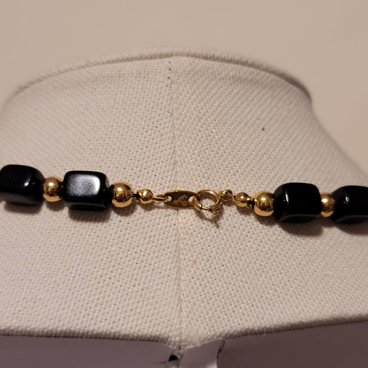 Vintage Trifari Black & Gold Bead Necklace