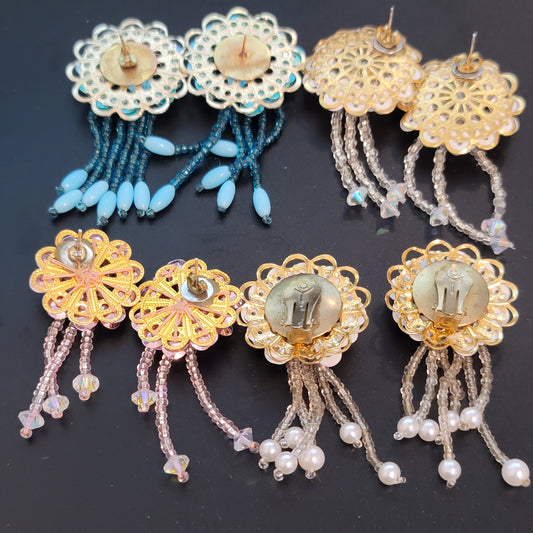 Lot of 4 Sequin Beaded Flower Earrings