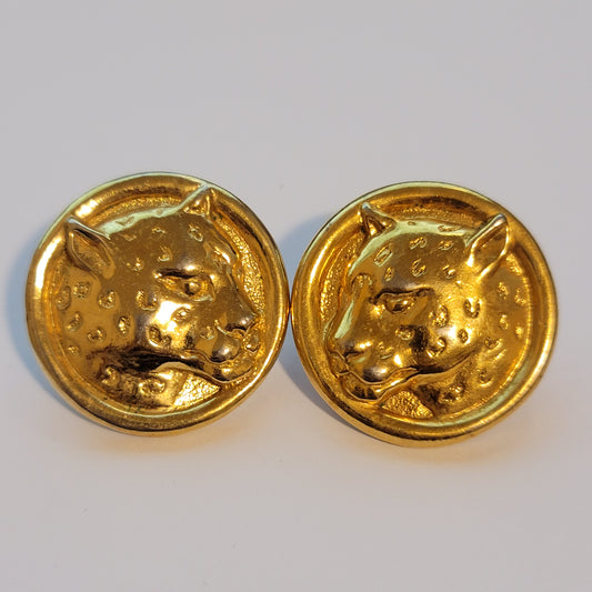 Gold Tone Leopard Round Earrings