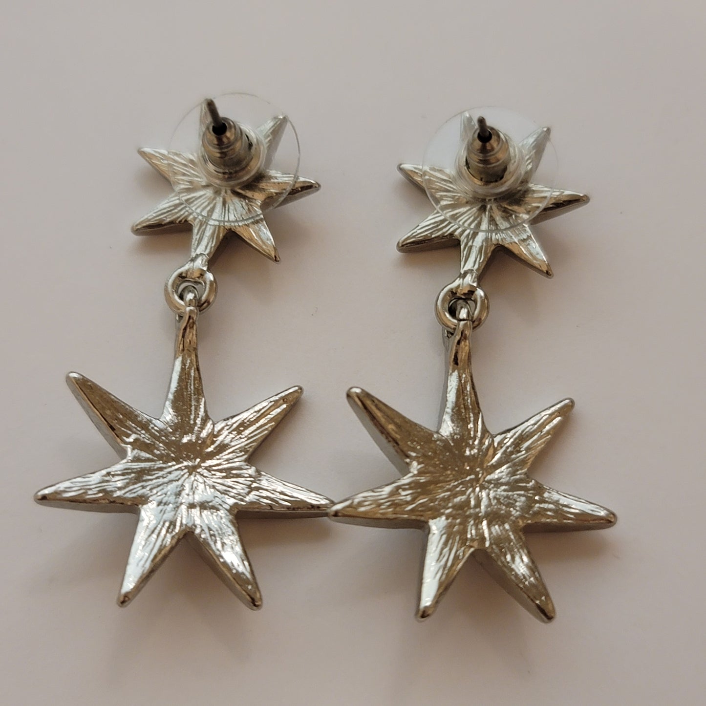 Silver Tone Rhinestone Star Earrings