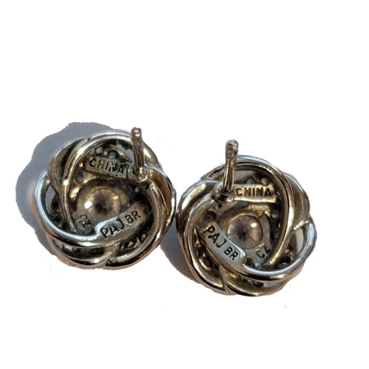 Silver And Rose Gold Tone CZ Knot Stud Earrings PAJ BR