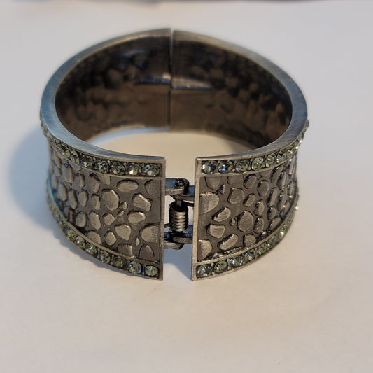 Silver Tone Rhinestone Clamper Bracelet