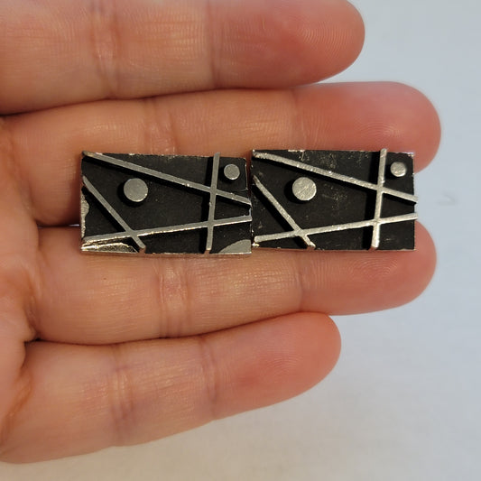 Silver & Black Abstract Cufflinks