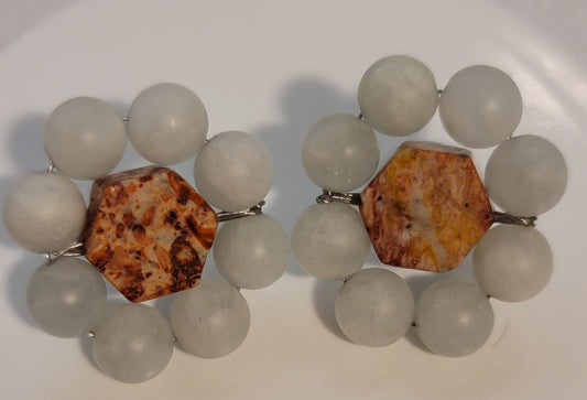 Jasper & Aquamarine Button Earrings