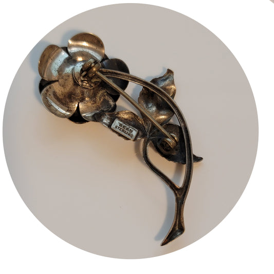 Vintage Beau Sterling Rose Brooch