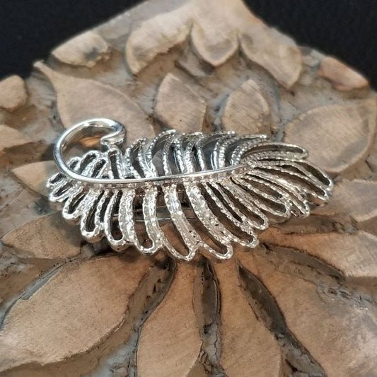 Vintage Gerry's Silver Tone Feather Brooch