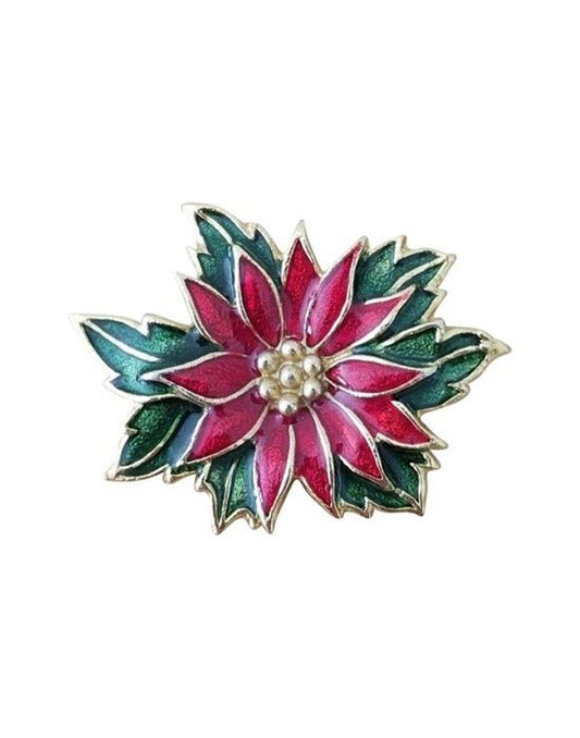 Gold Tone Christmas Poinsettia Brooch