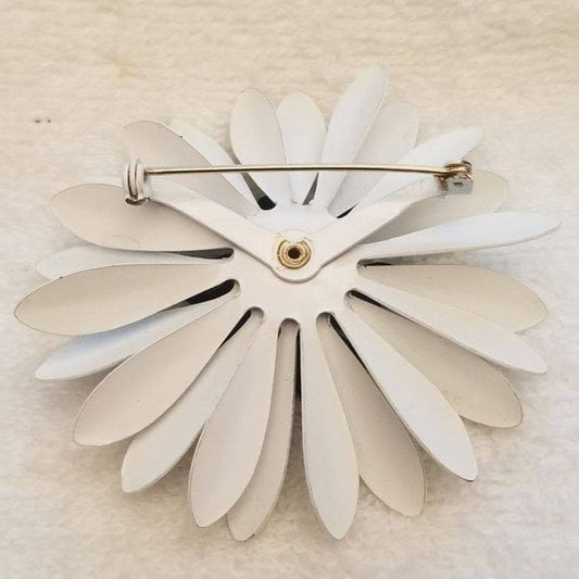 White & Blue Metal Flower Brooch