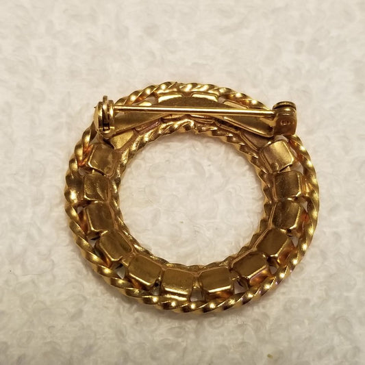 Vintage Gold Tone Multi-Colored Rhinestone Brooch