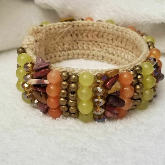 Crocheted Beaded Cuff Bracelet – Multicolor Boho Style