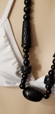 Vintage Black Carved Bead Necklace