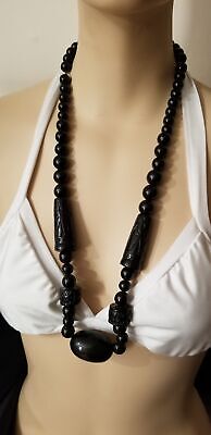 Vintage Black Carved Bead Necklace