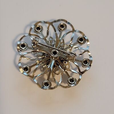 Blue Rhinestone Flower Brooch