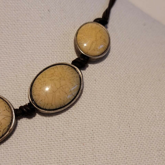 Silver Tone Leather Disk Necklace