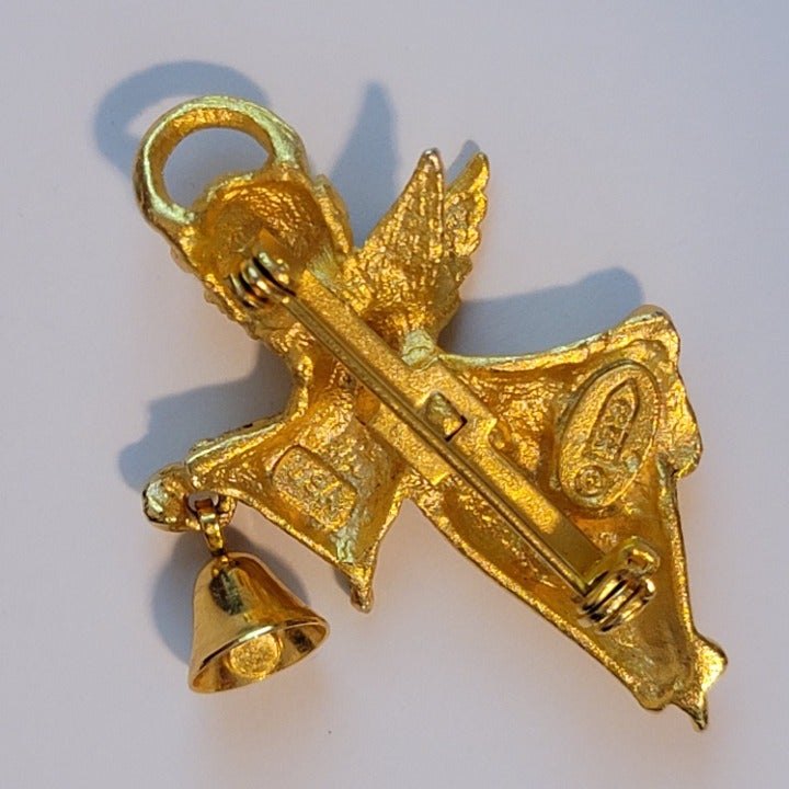 Gold Tone Bell Angel Brooch