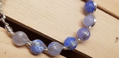 Handmade Wire Wrapped Blue Beaded Bracelet