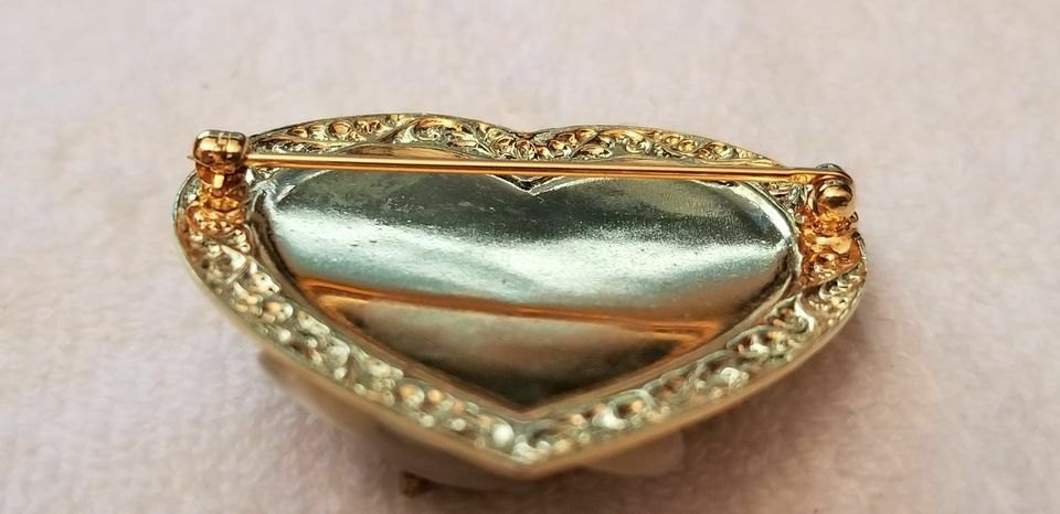 Gold Tone Heart Button Brooch