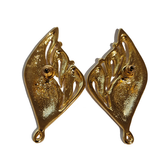 Gold Tone Beige Enamel Earrings