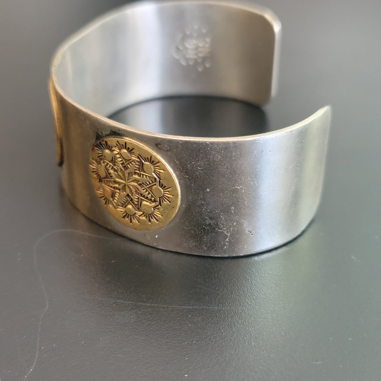 Vintage Silver Tone Brass Cuff Bracelet