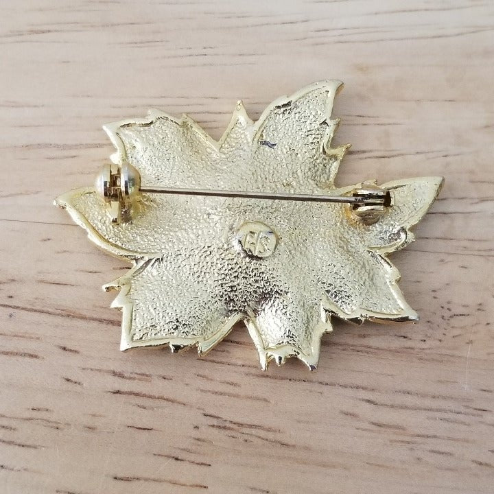 Gold Tone Christmas Poinsettia Brooch