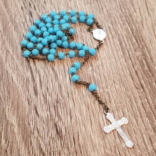 Turquoise Colored Glass Bead Rosary