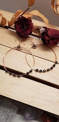 Handmade Hematite Copper Hoop Wire Wrapped Earrings