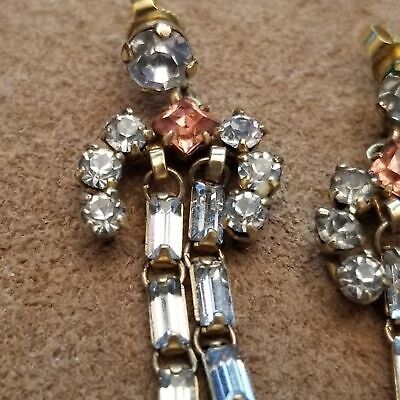 Gold Tone Rhinestone Dangle Earrings
