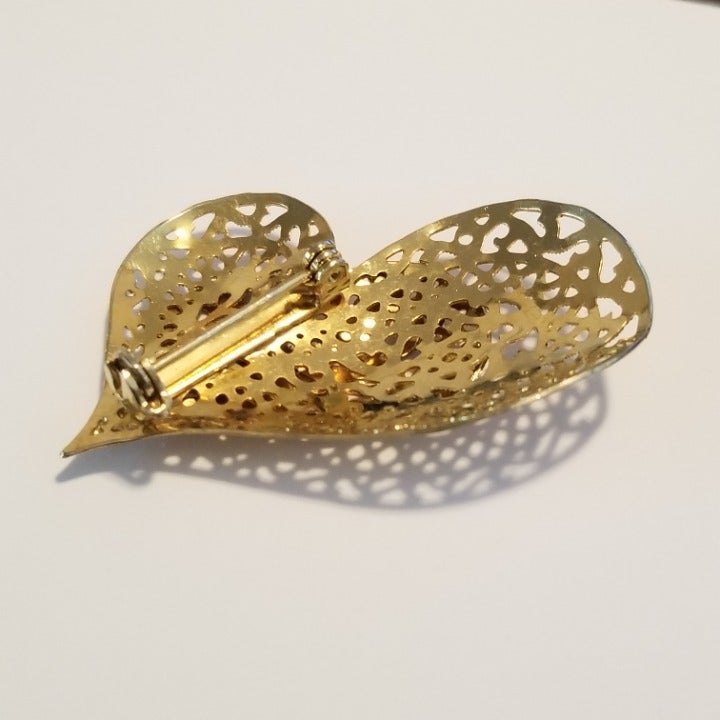 Gold Tone Asymmetrical Heart Brooch