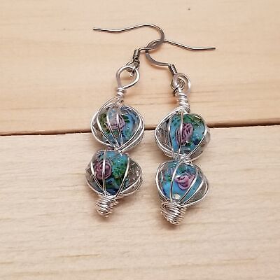 Handmade Wire Wrapped Glass Bead Earrings