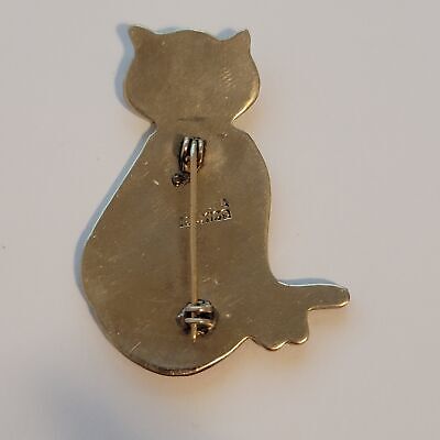 Vintage Abalone Mexico Silver Tone Cat Brooch