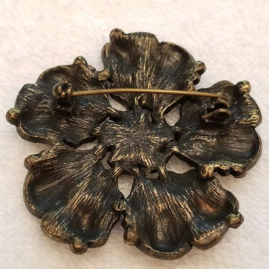 Rustic Rhinestone Faux Pearl Flower Brooch