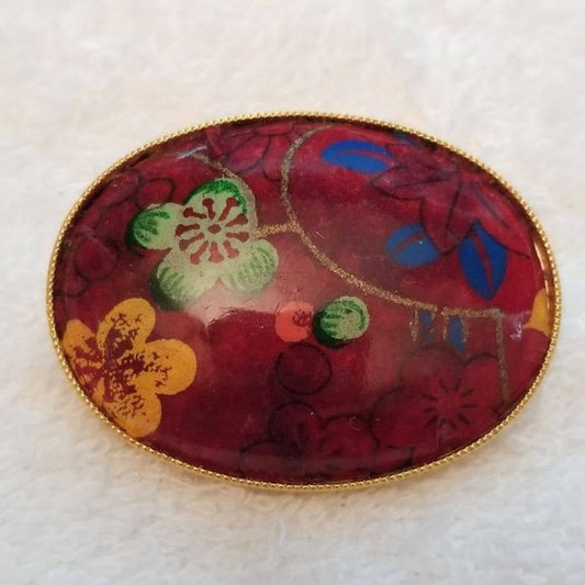 Vintage Red Flower Motif Brooch