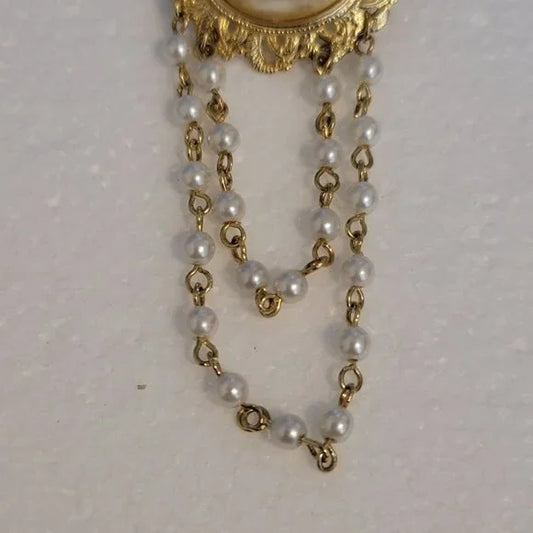 Vintage Gold Tone Simulated Pearl Brooch