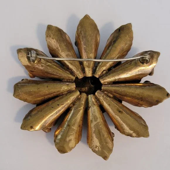 Vintage Gold Tone Red Rhinestone Brooch