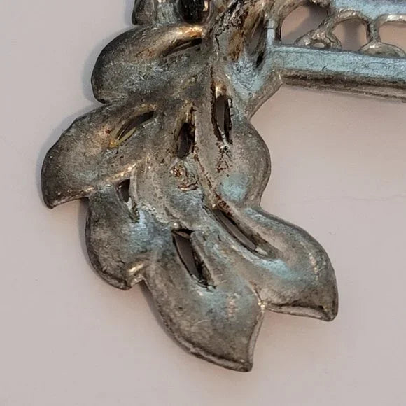 Vintage Silver Tone Rhinestone Peacock Brooch