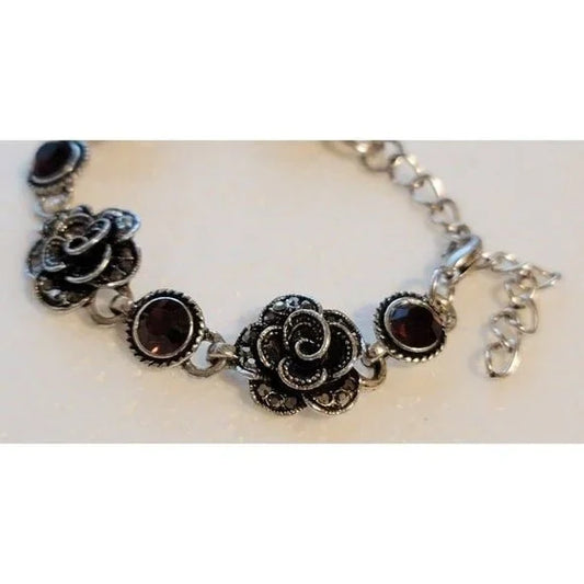 Silver Tone Flower Rhinestone Bracelet