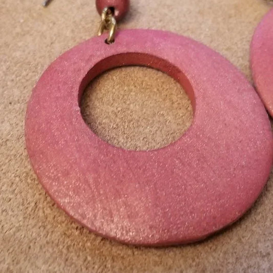 Repurposed Wood Hoop Dangle Earrings