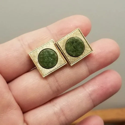 Sarah Coventry Gold Tone Cufflinks With Green Jade