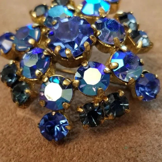 Vintage Made In Austria Blue Rhinestones Brooch