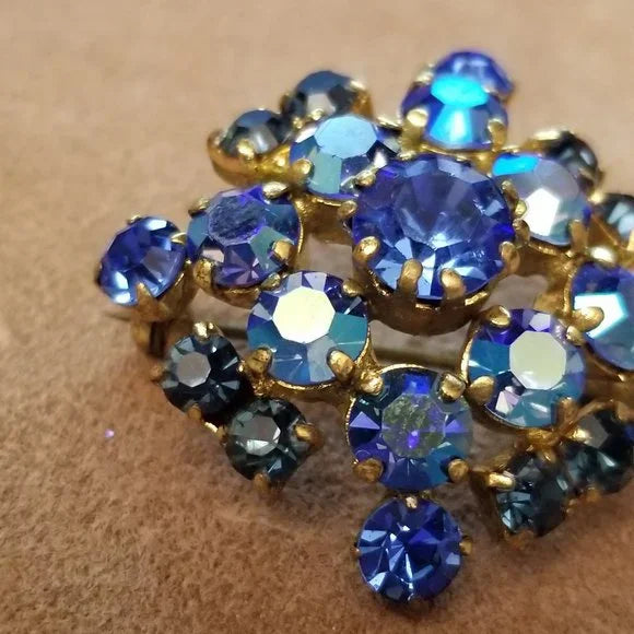 Vintage Made In Austria Blue Rhinestones Brooch