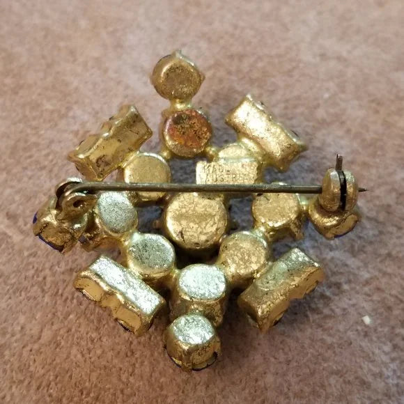 Vintage Made In Austria Blue Rhinestones Brooch
