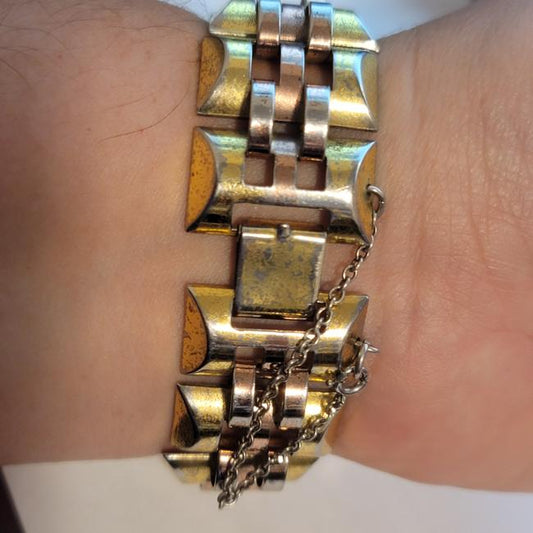 Vintage Monet Vermeil Sterling Bracelet – Wide Link Gold Over Silver Cuff