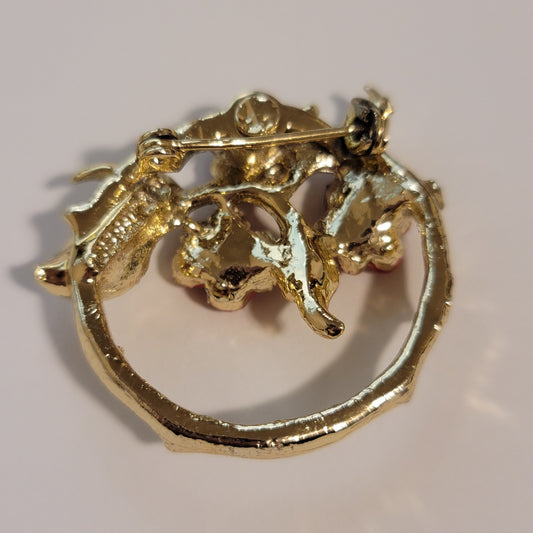 Vintage Gerry's Gold Tone Red Rose Wreath Brooch