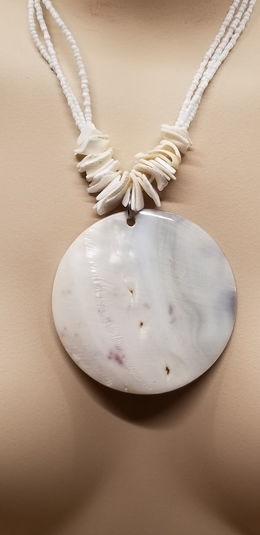 White Mother Of Pearl Shell Beaded Necklace
