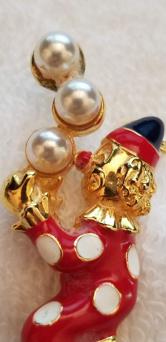 Vintage Juggling Clown On Tricycle Brooch